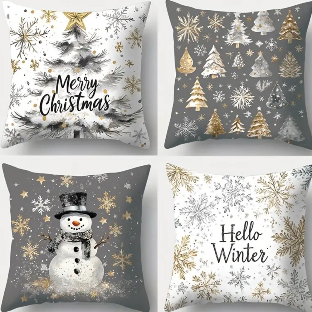 Holiday Decorative Pillow Covers Set - Gray and White